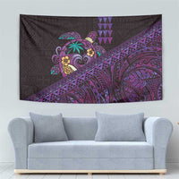 Hawaiian Abstract Sea Turtle Tapestry Polynesian Tapa Art and Kakau Tattoo Purple WaterColor LT03 - Polynesian Pride