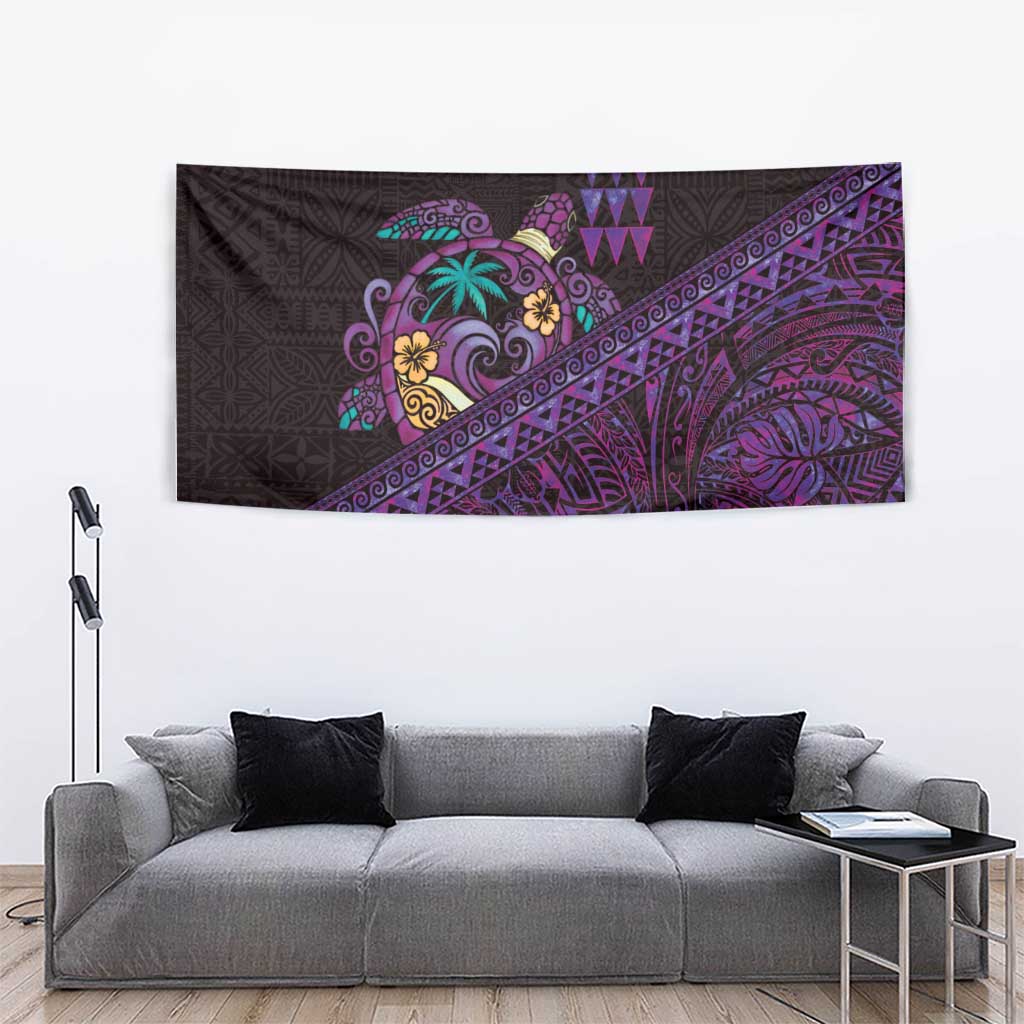 Hawaiian Abstract Sea Turtle Tapestry Polynesian Tapa Art and Kakau Tattoo Purple WaterColor LT03 - Polynesian Pride