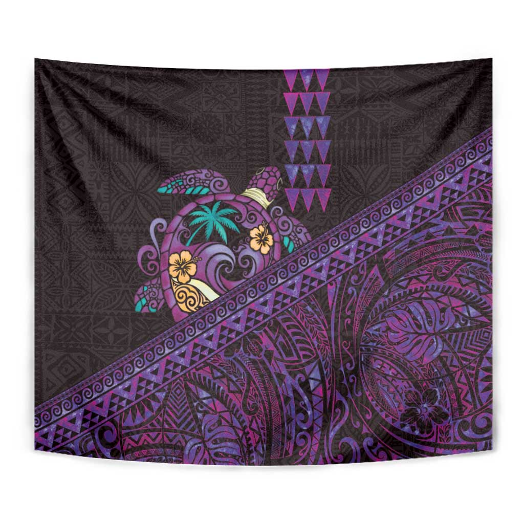 Hawaiian Abstract Sea Turtle Tapestry Polynesian Tapa Art and Kakau Tattoo Purple WaterColor LT03 - Polynesian Pride