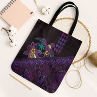Hawaiian Abstract Sea Turtle Tote Bag Polynesian Tapa Art and Kakau Tattoo Purple WaterColor LT03 Black Strap One Size Black - Polynesian Pride