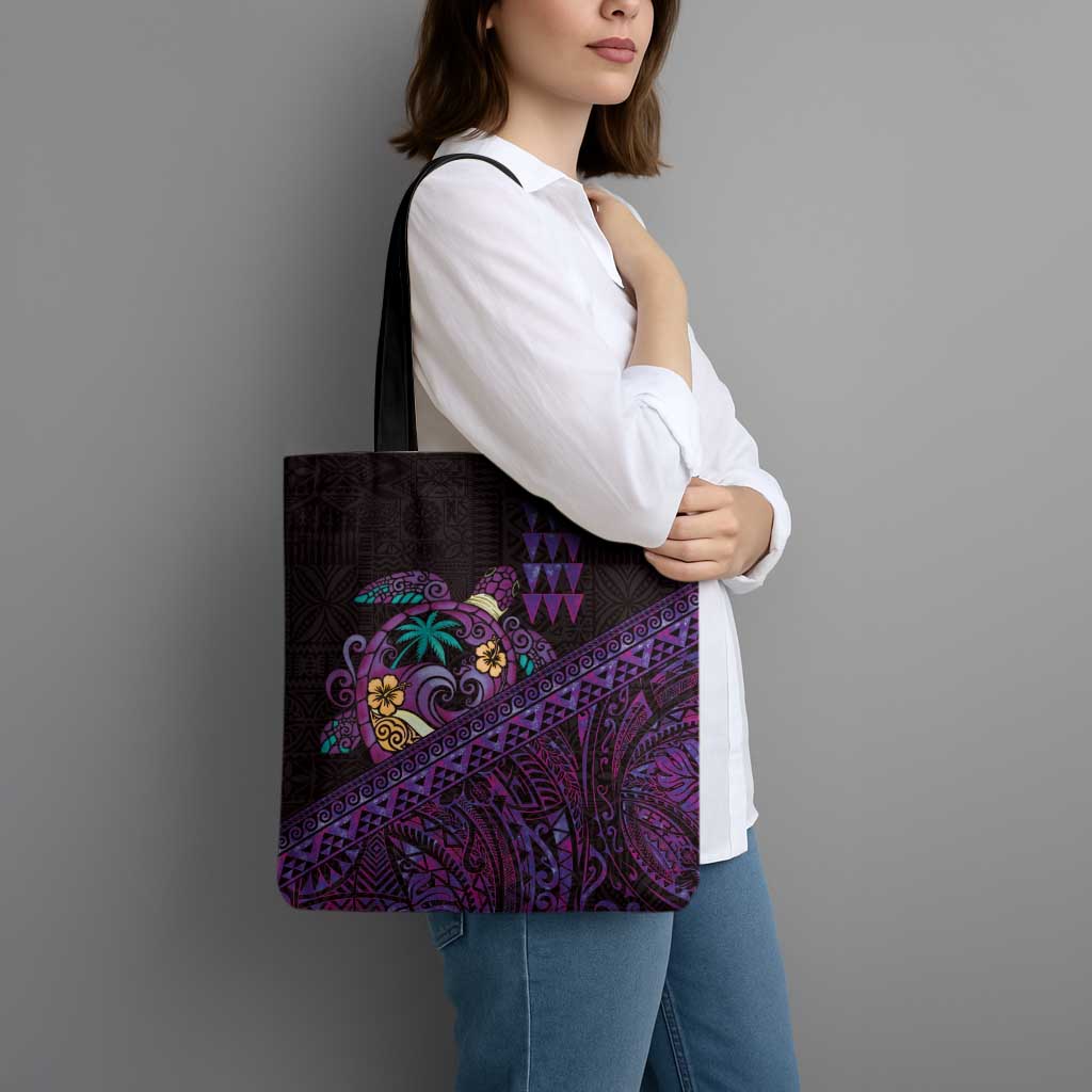 Hawaiian Abstract Sea Turtle Tote Bag Polynesian Tapa Art and Kakau Tattoo Purple WaterColor LT03 - Polynesian Pride