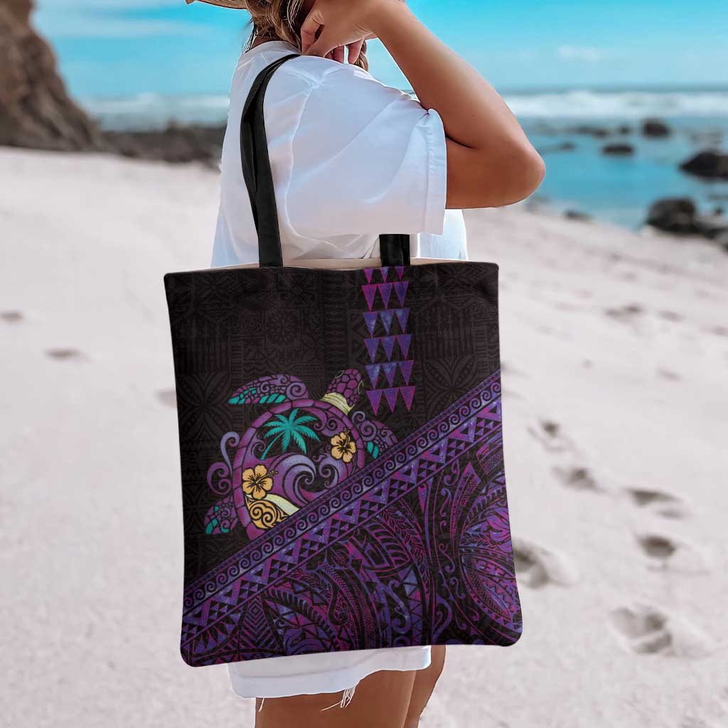 Hawaiian Abstract Sea Turtle Tote Bag Polynesian Tapa Art and Kakau Tattoo Purple WaterColor LT03 - Polynesian Pride
