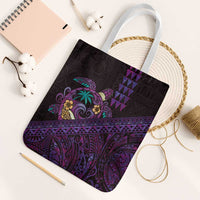 Hawaiian Abstract Sea Turtle Tote Bag Polynesian Tapa Art and Kakau Tattoo Purple WaterColor LT03 White Strap One Size Black - Polynesian Pride