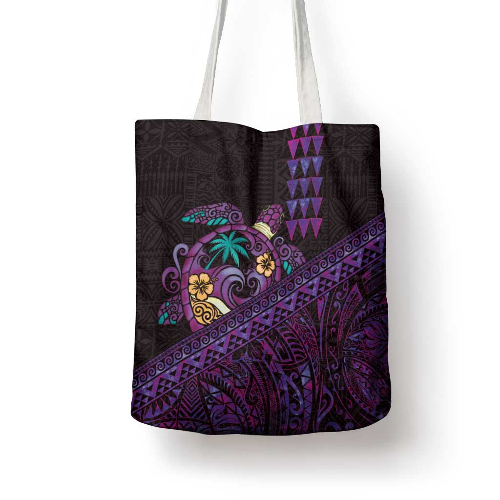 Hawaiian Abstract Sea Turtle Tote Bag Polynesian Tapa Art and Kakau Tattoo Purple WaterColor LT03 - Polynesian Pride