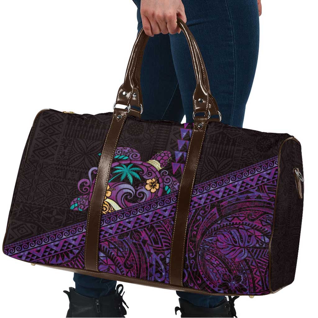 Hawaiian Abstract Sea Turtle Travel Bag Polynesian Tapa Art and Kakau Tattoo Purple WaterColor LT03 - Polynesian Pride