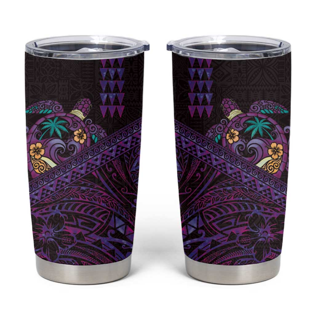 Hawaiian Abstract Sea Turtle Tumbler Cup Polynesian Tapa Art and Kakau Tattoo Purple WaterColor LT03 Black - Polynesian Pride