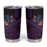 Hawaiian Abstract Sea Turtle Tumbler Cup Polynesian Tapa Art and Kakau Tattoo Purple WaterColor LT03 Black - Polynesian Pride