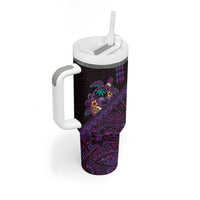 Hawaiian Abstract Sea Turtle Tumbler With Handle Polynesian Tapa Art and Kakau Tattoo Purple WaterColor LT03 - Polynesian Pride
