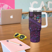 Hawaiian Abstract Sea Turtle Tumbler With Handle Polynesian Tapa Art and Kakau Tattoo Purple WaterColor LT03 - Polynesian Pride