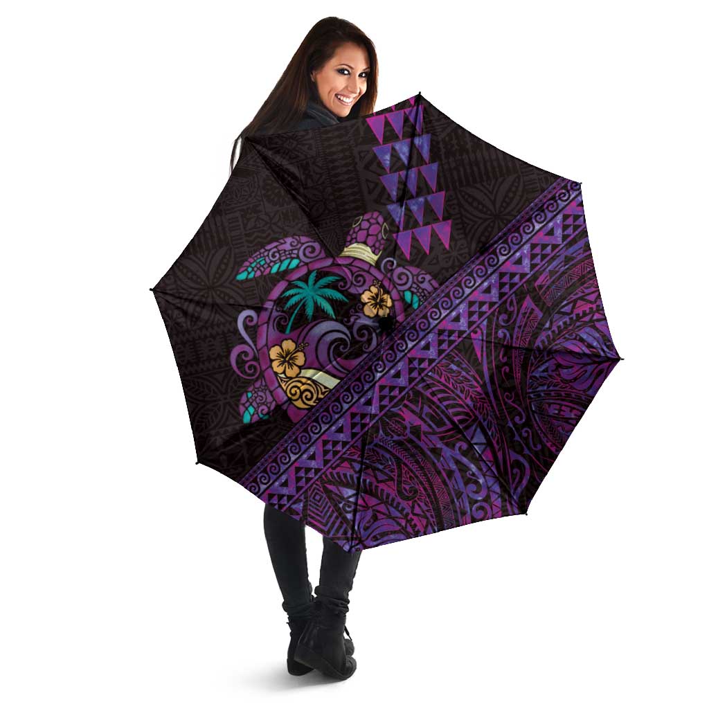 Hawaiian Abstract Sea Turtle Umbrella Polynesian Tapa Art and Kakau Tattoo Purple WaterColor LT03 - Polynesian Pride