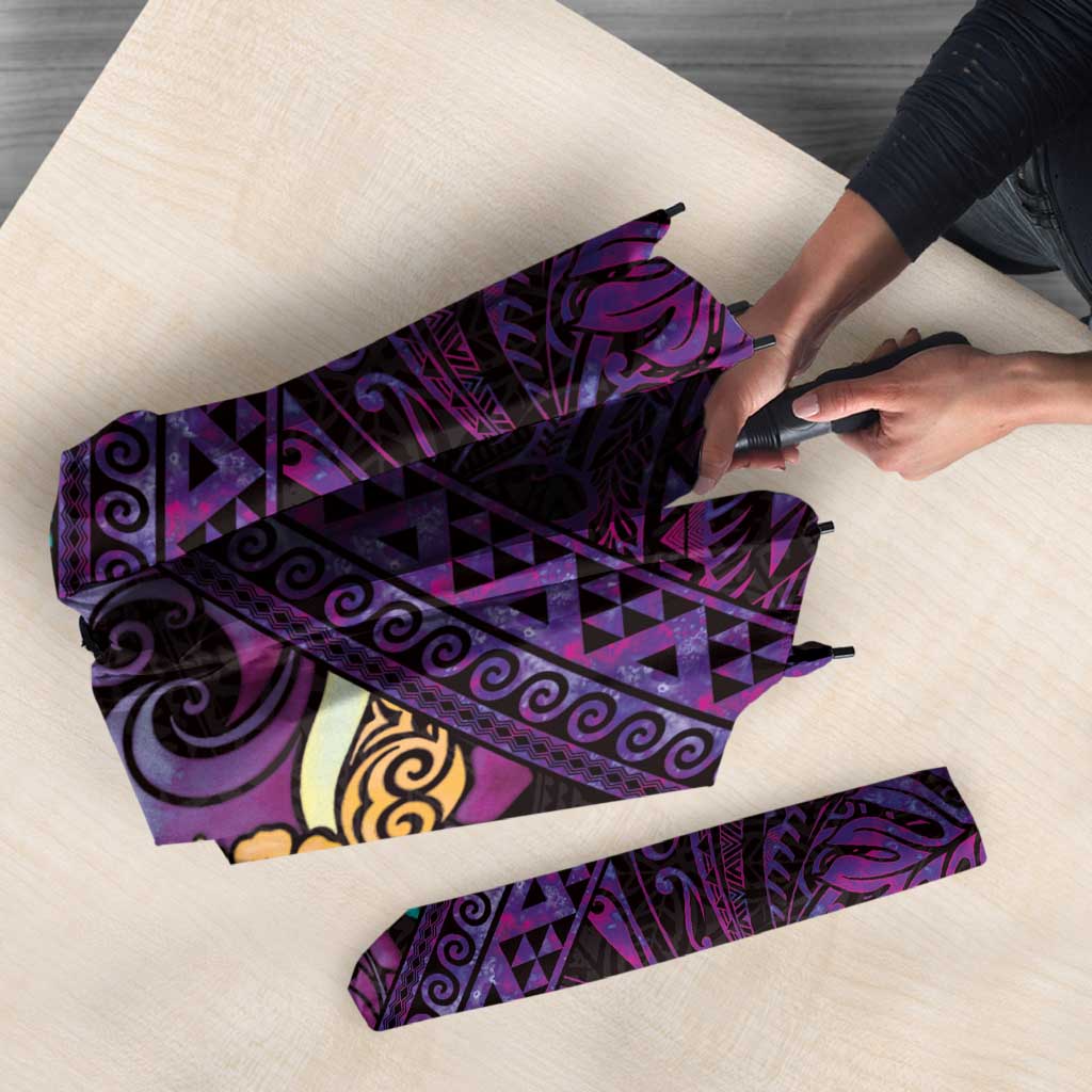 Hawaiian Abstract Sea Turtle Umbrella Polynesian Tapa Art and Kakau Tattoo Purple WaterColor LT03 - Polynesian Pride