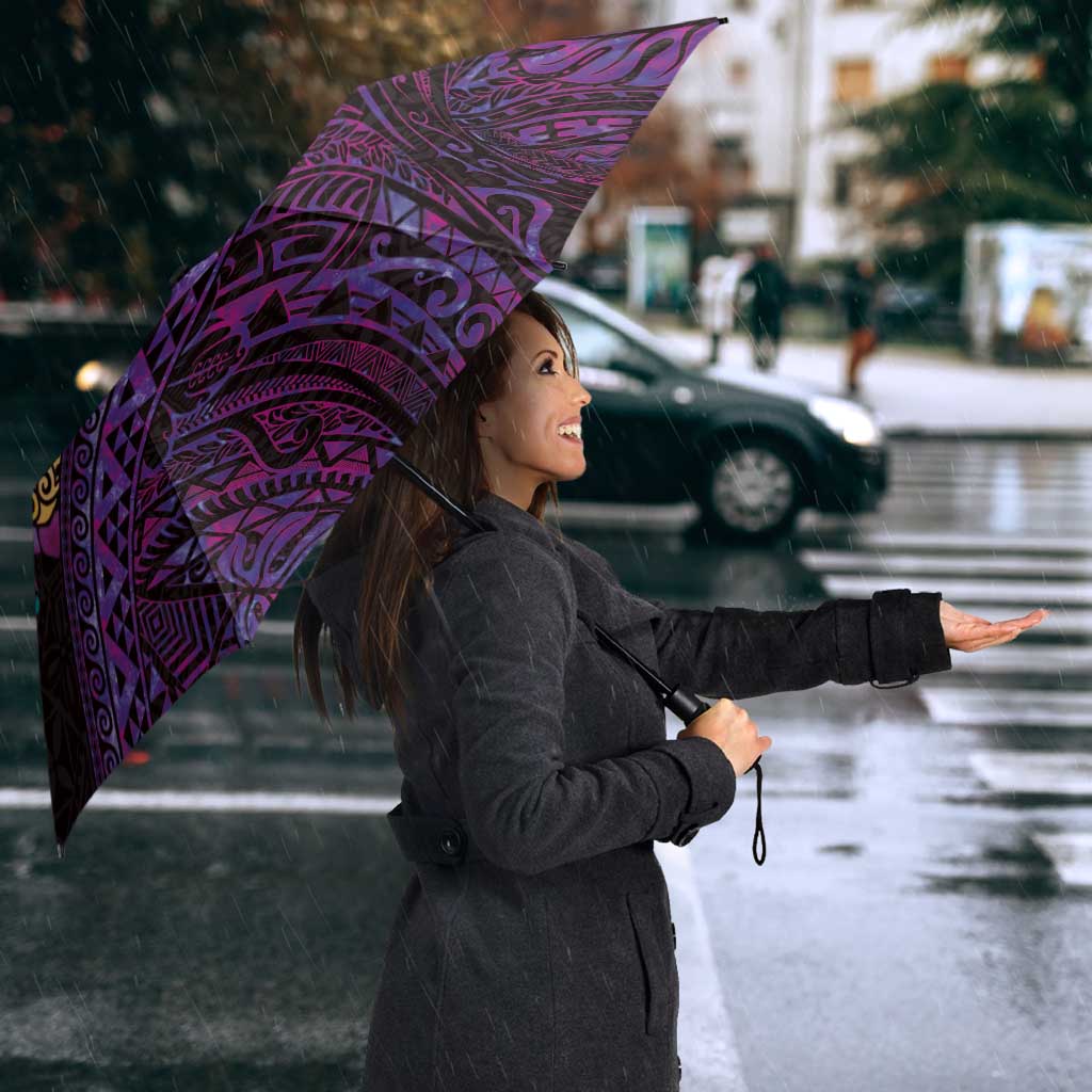 Hawaiian Abstract Sea Turtle Umbrella Polynesian Tapa Art and Kakau Tattoo Purple WaterColor LT03 - Polynesian Pride