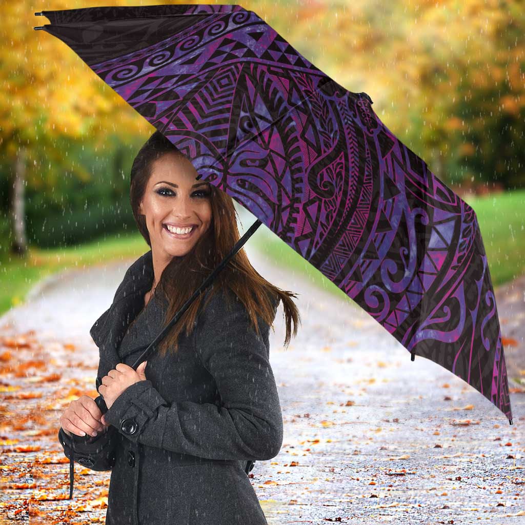 Hawaiian Abstract Sea Turtle Umbrella Polynesian Tapa Art and Kakau Tattoo Purple WaterColor LT03 - Polynesian Pride