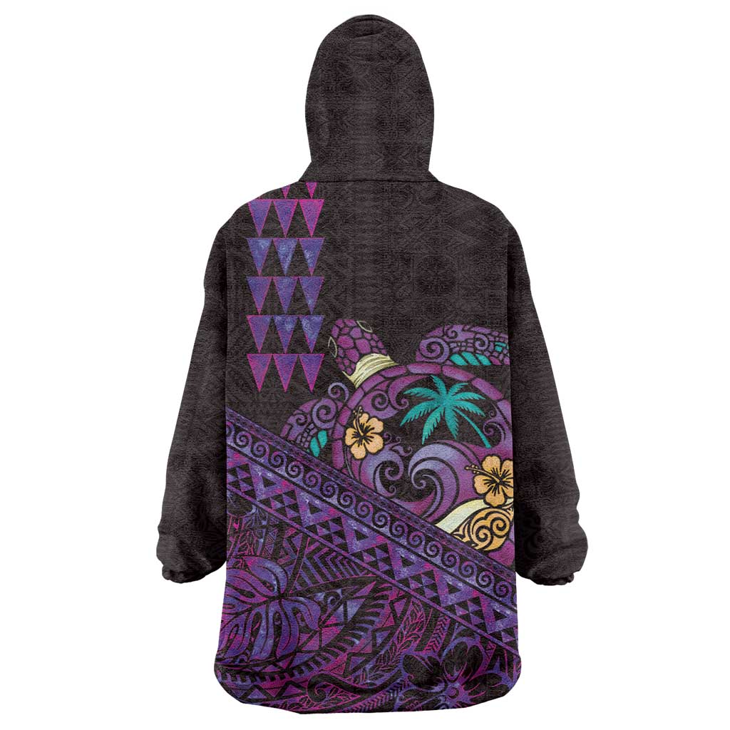 Hawaiian Abstract Sea Turtle Wearable Blanket Hoodie Polynesian Tapa Art and Kakau Tattoo Purple WaterColor LT03 - Polynesian Pride