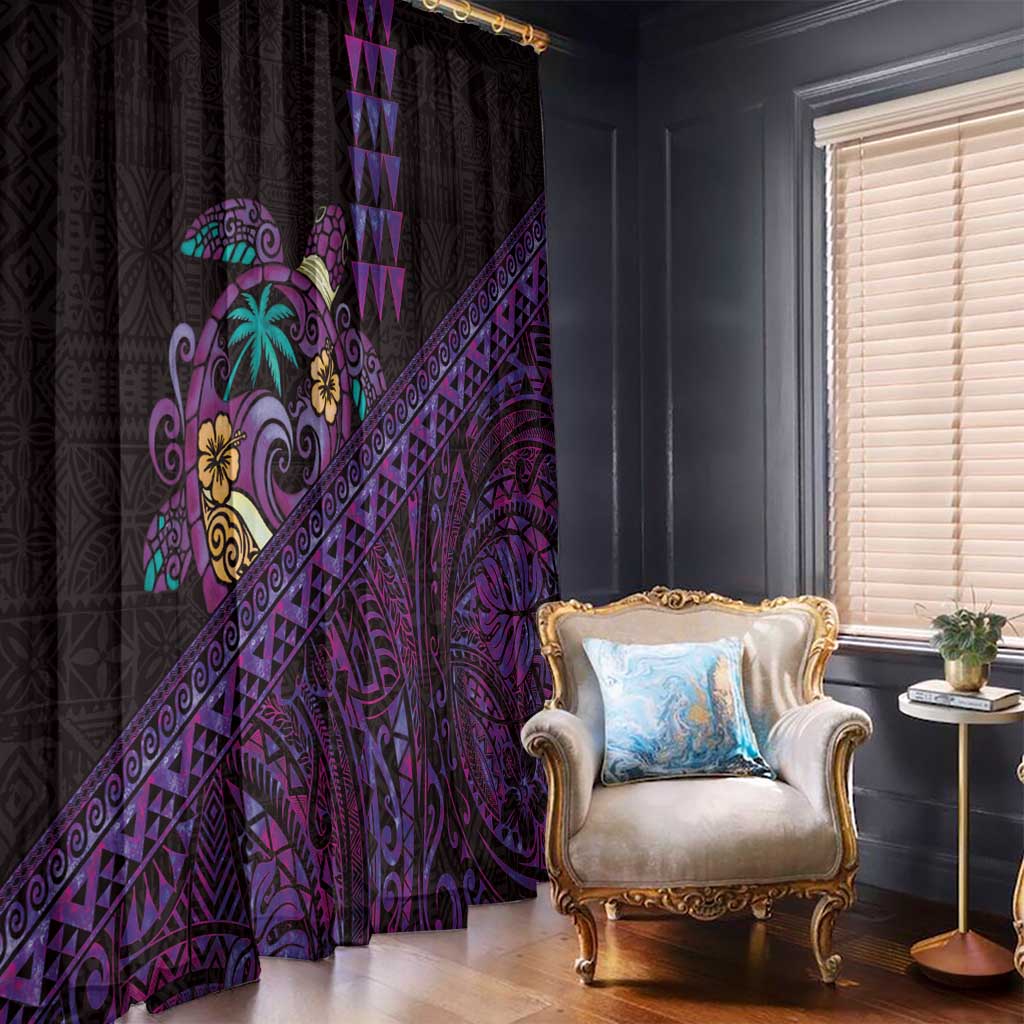 Hawaiian Abstract Sea Turtle Window Curtain Polynesian Tapa Art and Kakau Tattoo Purple WaterColor LT03 - Polynesian Pride