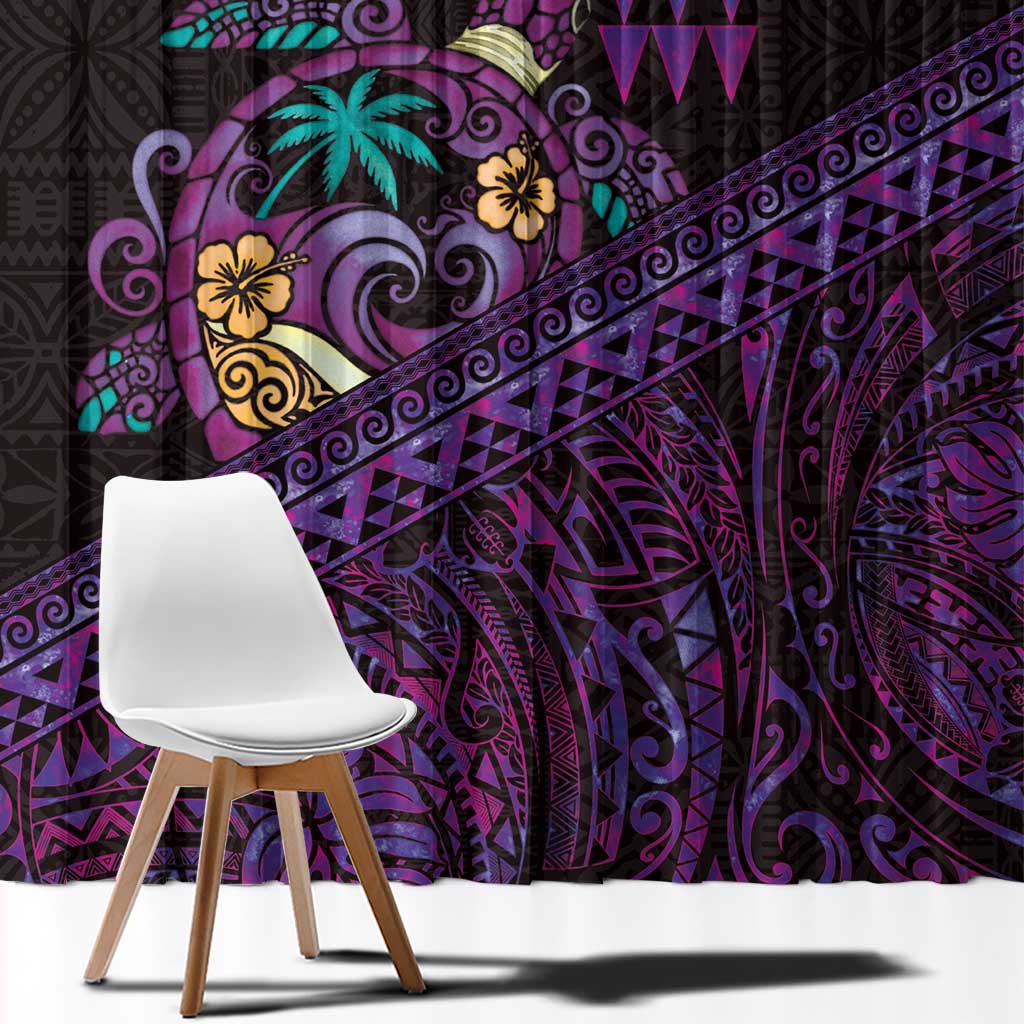 Hawaiian Abstract Sea Turtle Window Curtain Polynesian Tapa Art and Kakau Tattoo Purple WaterColor LT03 - Polynesian Pride