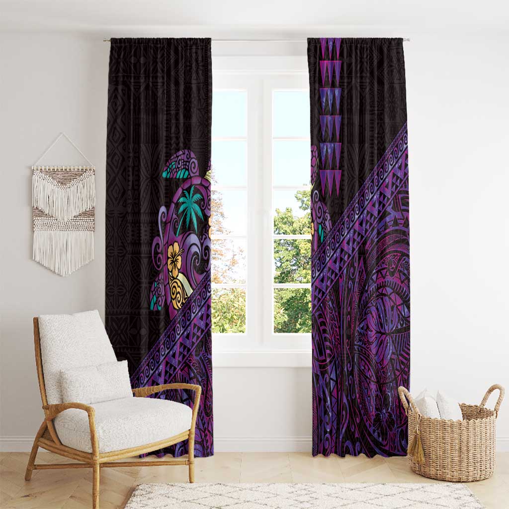 Hawaiian Abstract Sea Turtle Window Curtain Polynesian Tapa Art and Kakau Tattoo Purple WaterColor LT03 - Polynesian Pride