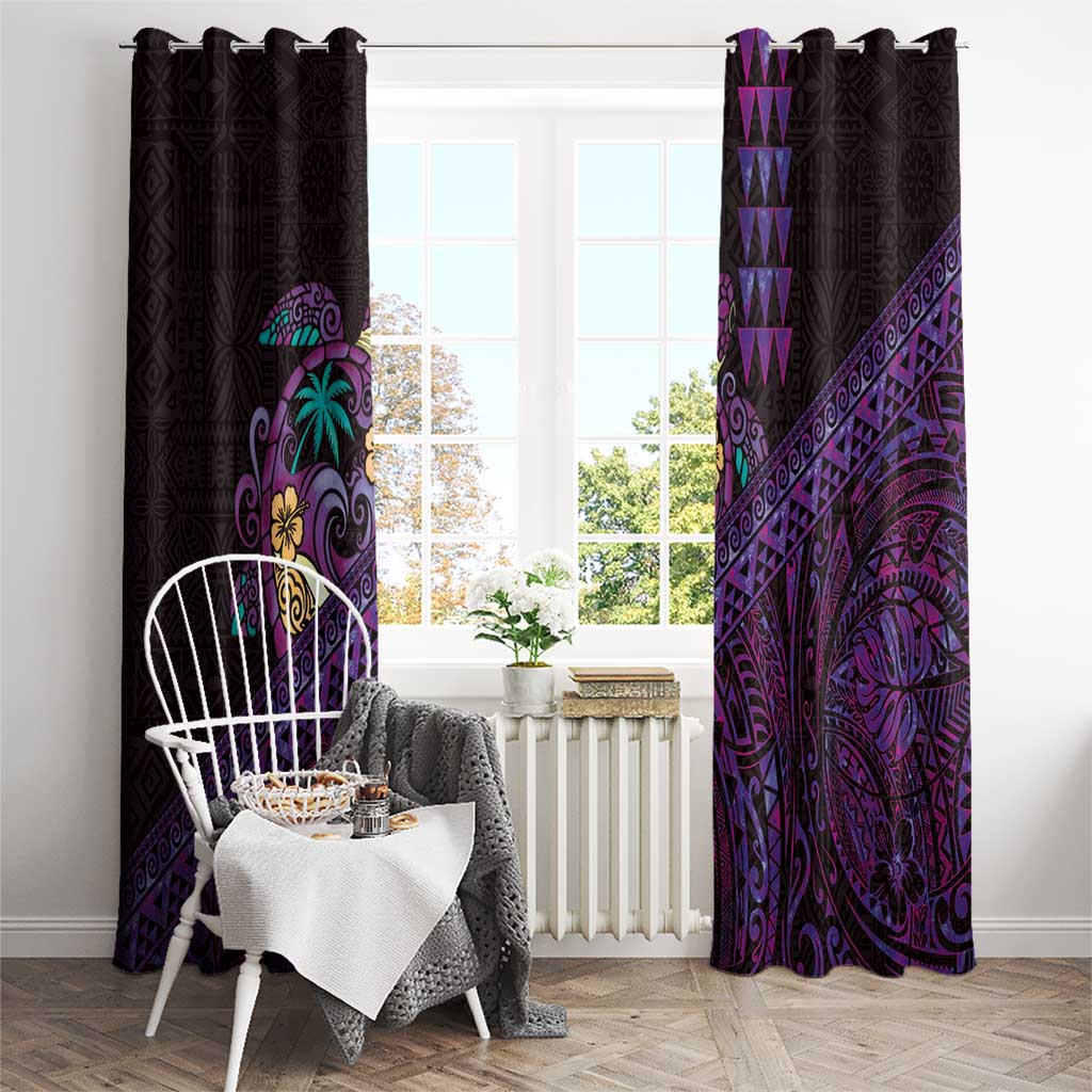 Hawaiian Abstract Sea Turtle Window Curtain Polynesian Tapa Art and Kakau Tattoo Purple WaterColor LT03 - Polynesian Pride