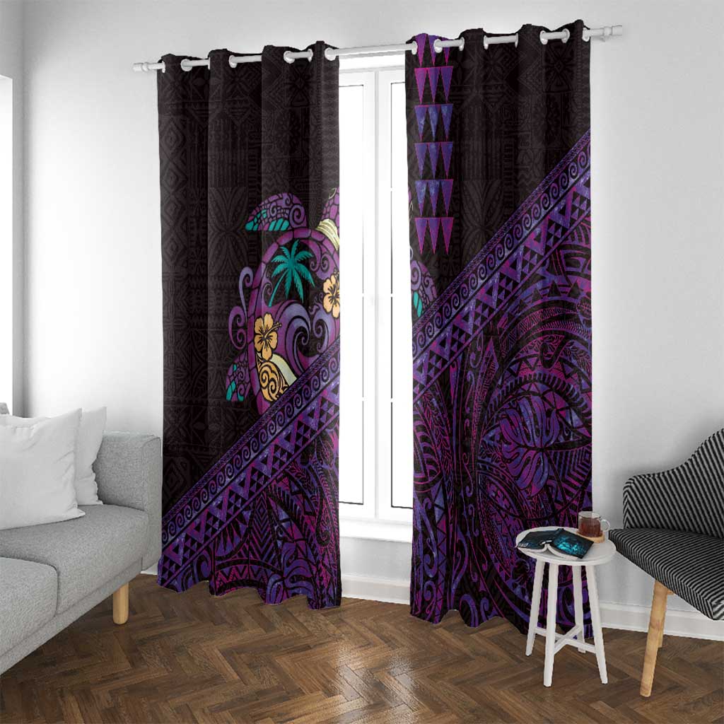 Hawaiian Abstract Sea Turtle Window Curtain Polynesian Tapa Art and Kakau Tattoo Purple WaterColor LT03 With Grommets Black - Polynesian Pride