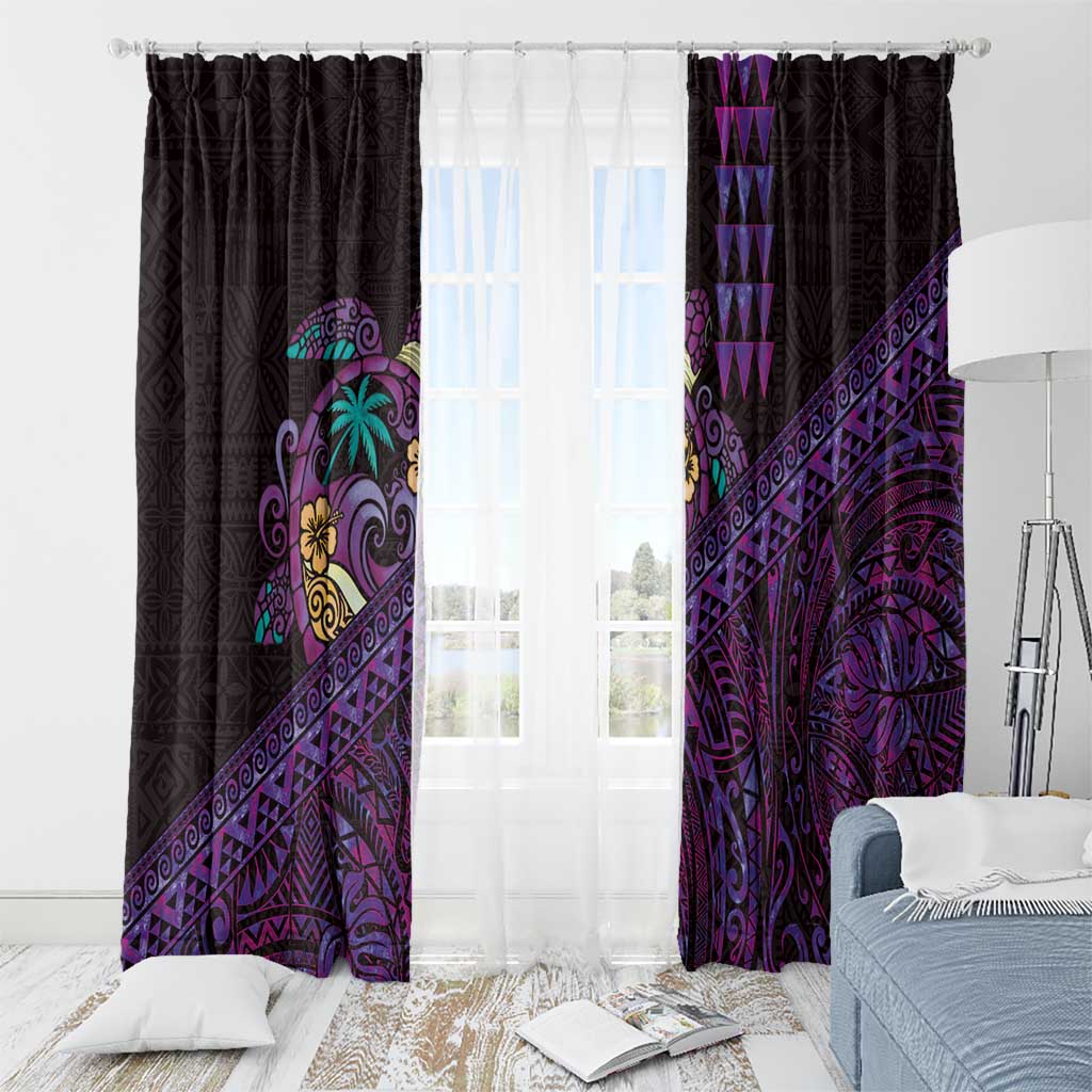 Hawaiian Abstract Sea Turtle Window Curtain Polynesian Tapa Art and Kakau Tattoo Purple WaterColor LT03 - Polynesian Pride