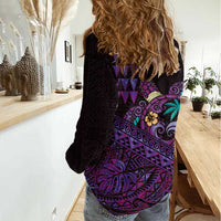 Hawaiian Abstract Sea Turtle Women Casual Shirt Polynesian Tapa Art and Kakau Tattoo Purple WaterColor - Polynesian Pride