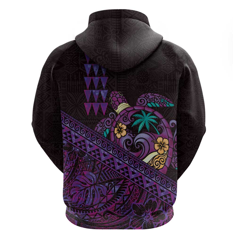 Hawaiian Abstract Sea Turtle Zip Hoodie Polynesian Tapa Art and Kakau Tattoo Purple WaterColor LT03 - Polynesian Pride