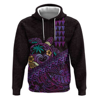 Hawaiian Abstract Sea Turtle Zip Hoodie Polynesian Tapa Art and Kakau Tattoo Purple WaterColor LT03 Pullover Hoodie Black - Polynesian Pride
