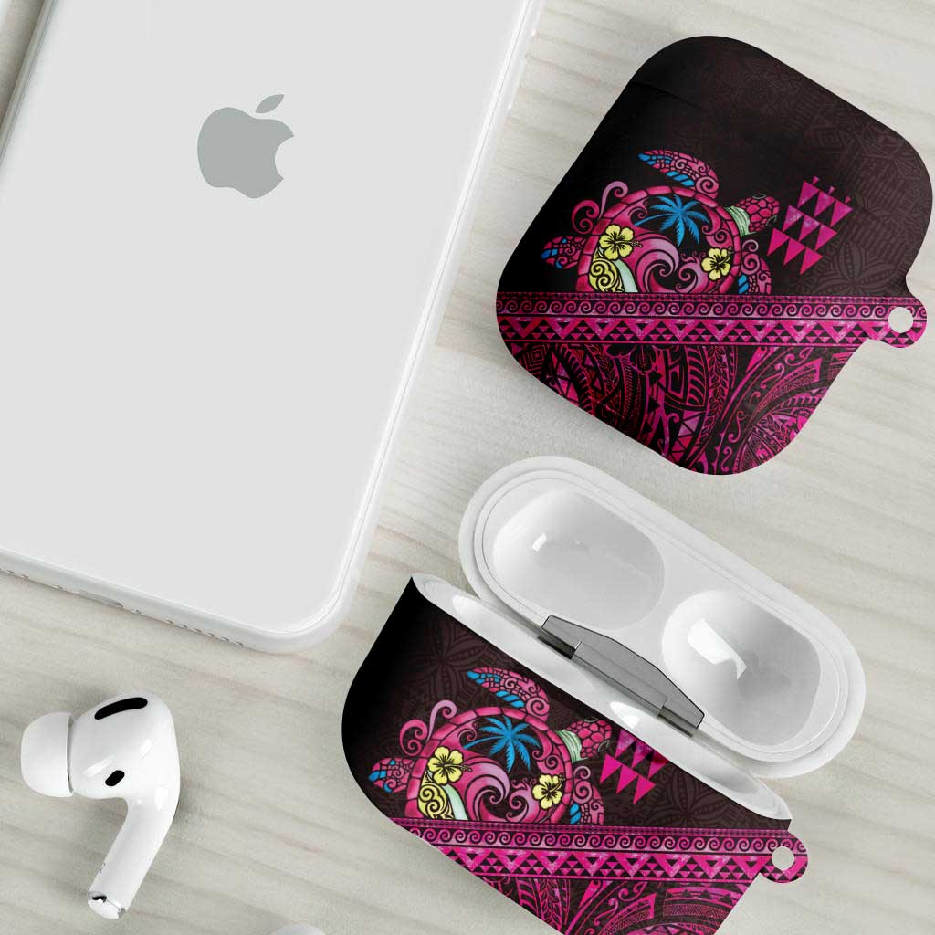 Hawaiian Abstract Sea Turtle AirPods Case Polynesian Tapa Art and Kakau Tattoo Pink WaterColor LT03 - Polynesian Pride