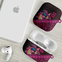 Hawaiian Abstract Sea Turtle AirPods Case Polynesian Tapa Art and Kakau Tattoo Pink WaterColor LT03 - Polynesian Pride