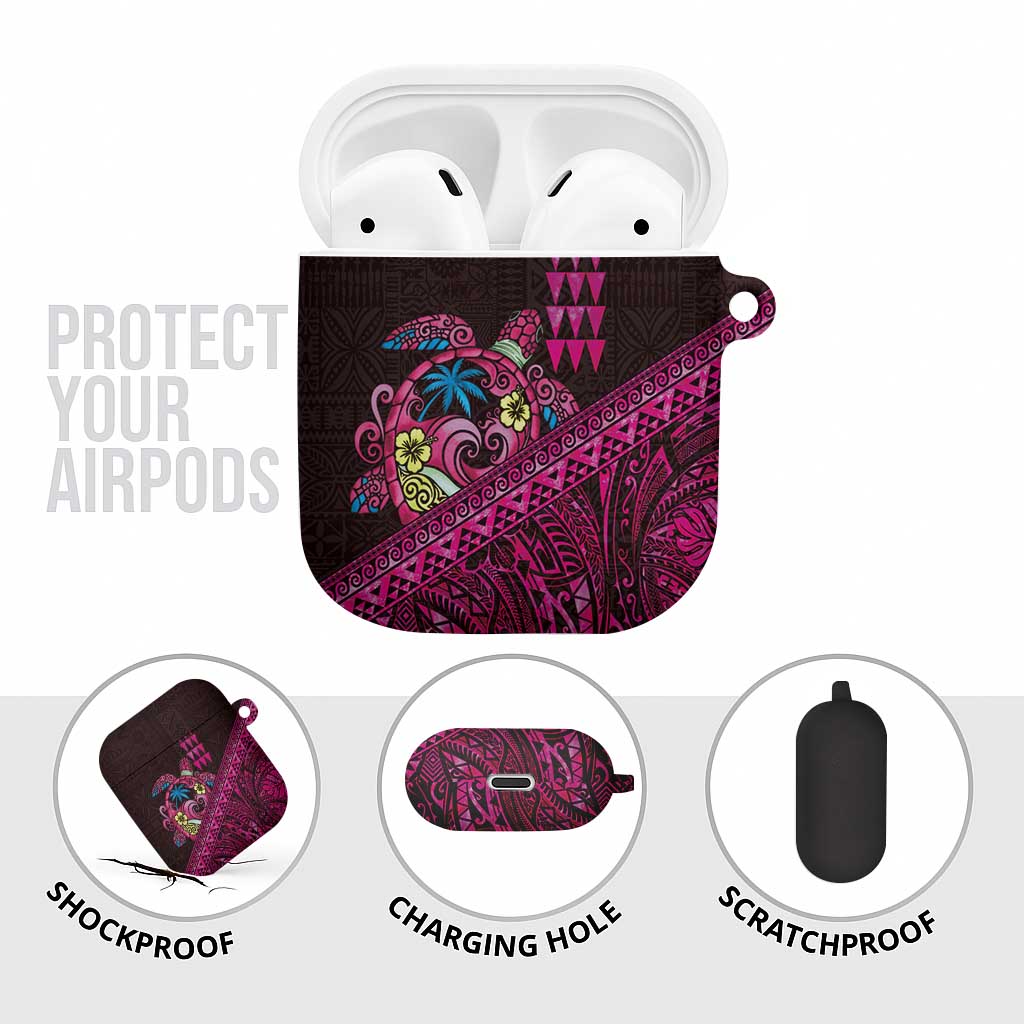 Hawaiian Abstract Sea Turtle AirPods Case Polynesian Tapa Art and Kakau Tattoo Pink WaterColor LT03 - Polynesian Pride