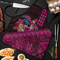 Hawaiian Abstract Sea Turtle Apron Polynesian Tapa Art and Kakau Tattoo Pink WaterColor LT03 Black - Polynesian Pride