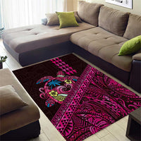Hawaiian Abstract Sea Turtle Area Rug Polynesian Tapa Art and Kakau Tattoo Pink WaterColor LT03 - Polynesian Pride