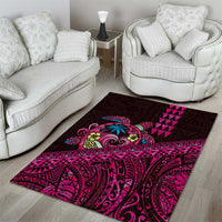 Hawaiian Abstract Sea Turtle Area Rug Polynesian Tapa Art and Kakau Tattoo Pink WaterColor LT03 - Polynesian Pride
