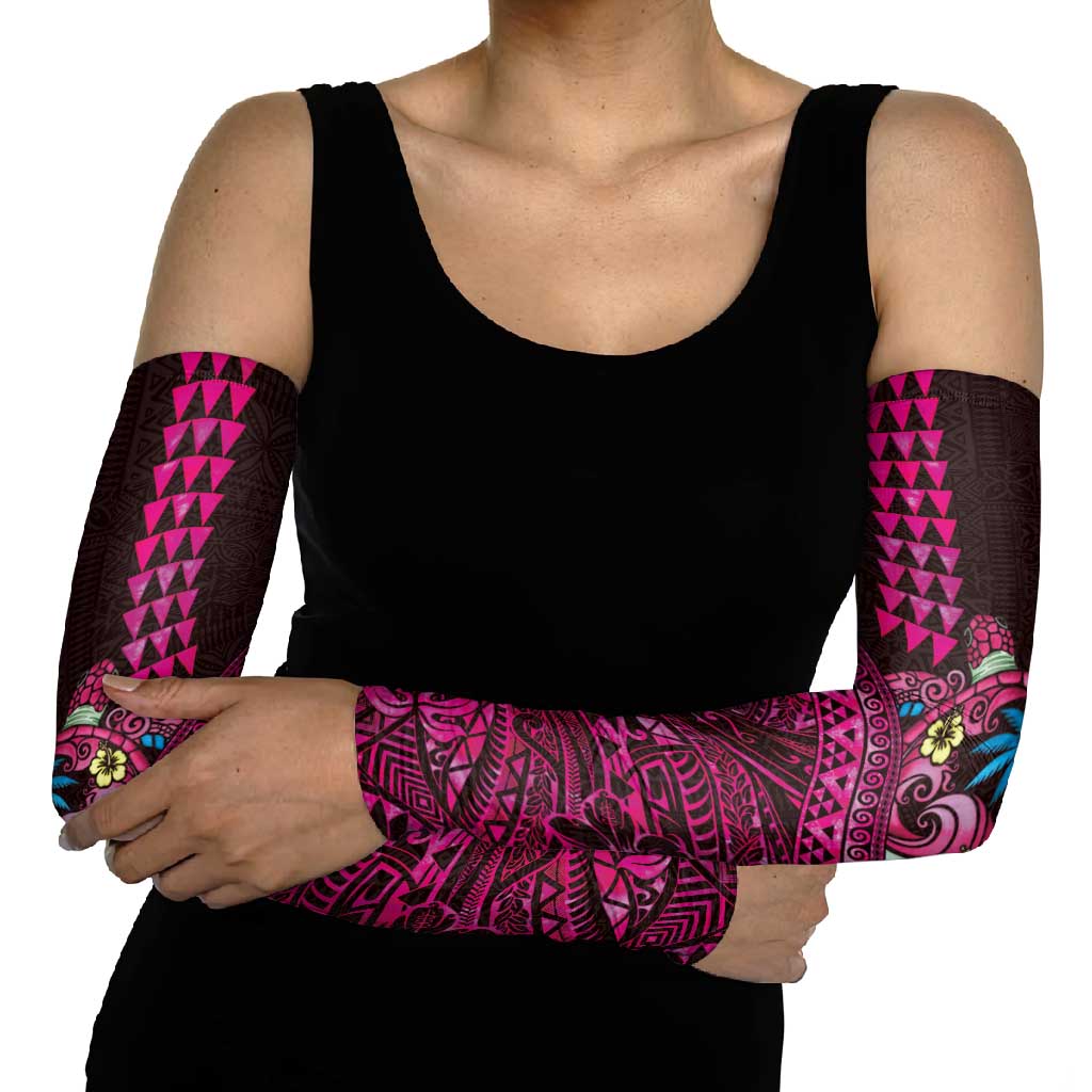 Hawaiian Abstract Sea Turtle Arm Sleeves Polynesian Tapa Art and Kakau Tattoo Pink WaterColor LT03 - Polynesian Pride