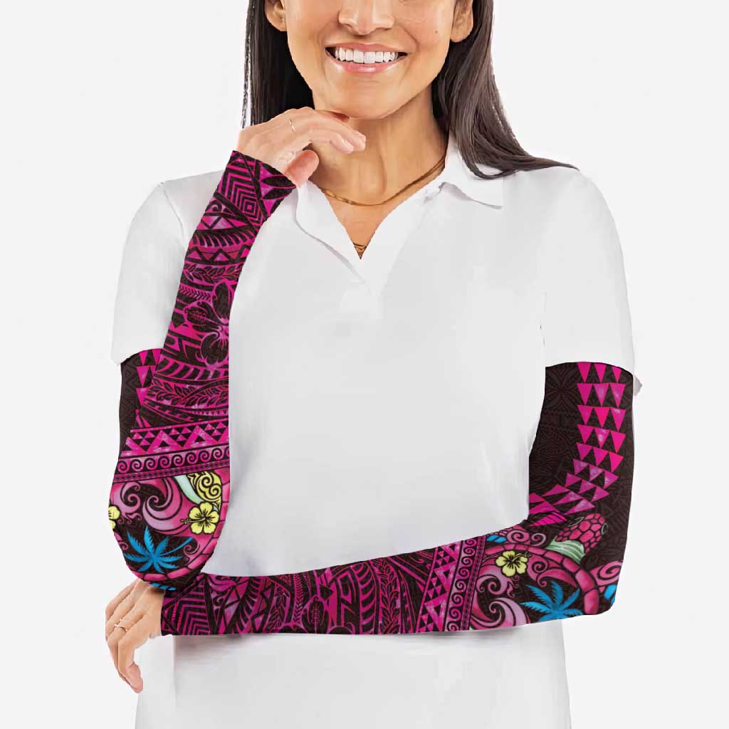 Hawaiian Abstract Sea Turtle Arm Sleeves Polynesian Tapa Art and Kakau Tattoo Pink WaterColor LT03 - Polynesian Pride