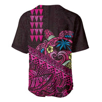 Hawaiian Abstract Sea Turtle Baseball Jersey Polynesian Tapa Art and Kakau Tattoo Pink WaterColor LT03 - Polynesian Pride