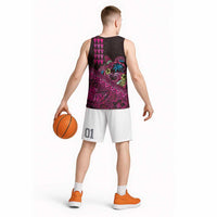 Hawaiian Abstract Sea Turtle Basketball Jersey Polynesian Tapa Art and Kakau Tattoo Pink WaterColor LT03 - Polynesian Pride