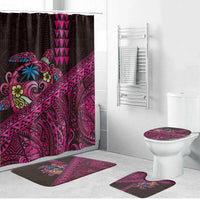 Hawaiian Abstract Sea Turtle Bathroom Set Polynesian Tapa Art and Kakau Tattoo Pink WaterColor LT03 Bathroom Set (4 pcs) Black - Polynesian Pride