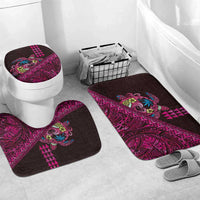 Hawaiian Abstract Sea Turtle Bathroom Set Polynesian Tapa Art and Kakau Tattoo Pink WaterColor LT03 Mat Set Only (3 pcs) One Size Black - Polynesian Pride