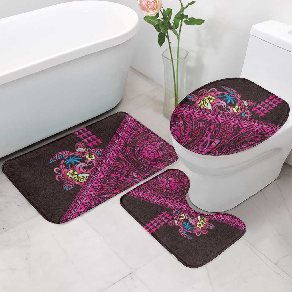 Hawaiian Abstract Sea Turtle Bathroom Set Polynesian Tapa Art and Kakau Tattoo Pink WaterColor LT03 - Polynesian Pride