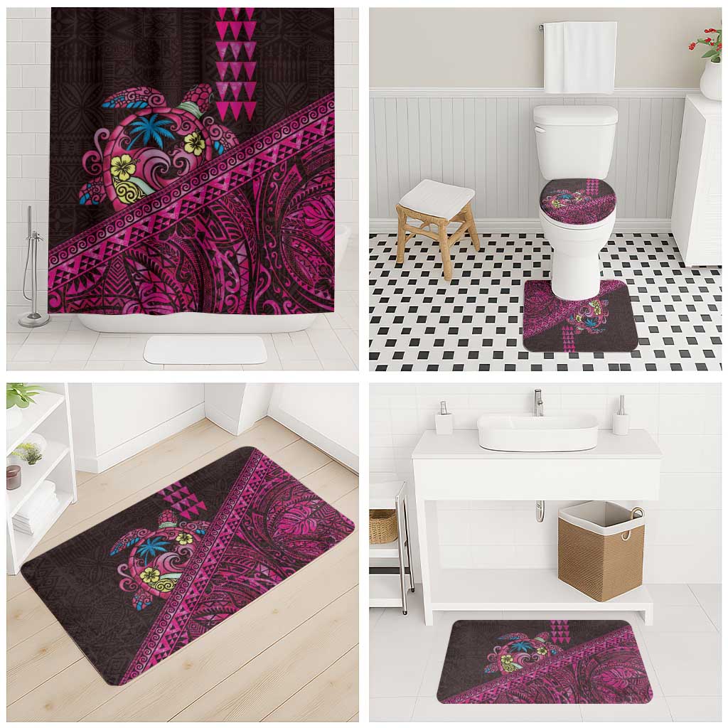Hawaiian Abstract Sea Turtle Bathroom Set Polynesian Tapa Art and Kakau Tattoo Pink WaterColor LT03 - Polynesian Pride