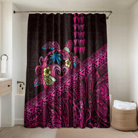 Hawaiian Abstract Sea Turtle Bathroom Set Polynesian Tapa Art and Kakau Tattoo Pink WaterColor LT03 Shower Curtain Only Black - Polynesian Pride