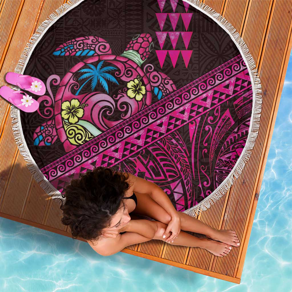 Hawaiian Abstract Sea Turtle Beach Blanket Polynesian Tapa Art and Kakau Tattoo Pink WaterColor LT03 - Polynesian Pride