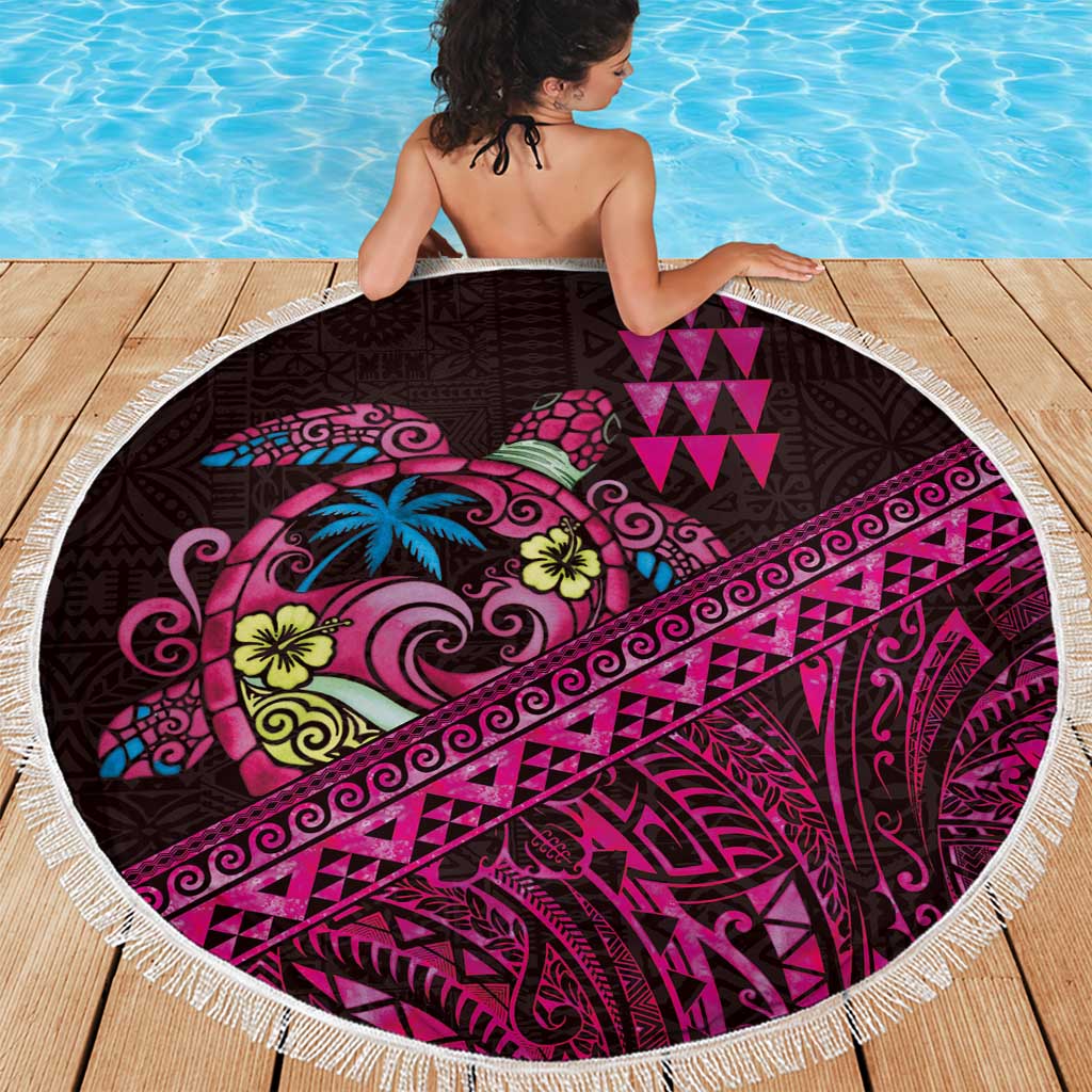 Hawaiian Abstract Sea Turtle Beach Blanket Polynesian Tapa Art and Kakau Tattoo Pink WaterColor LT03 - Polynesian Pride