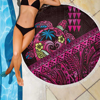 Hawaiian Abstract Sea Turtle Beach Blanket Polynesian Tapa Art and Kakau Tattoo Pink WaterColor LT03 - Polynesian Pride