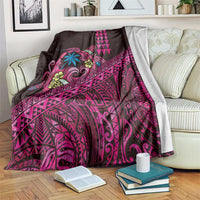 Hawaiian Abstract Sea Turtle Blanket Polynesian Tapa Art and Kakau Tattoo Pink WaterColor LT03 Black - Polynesian Pride