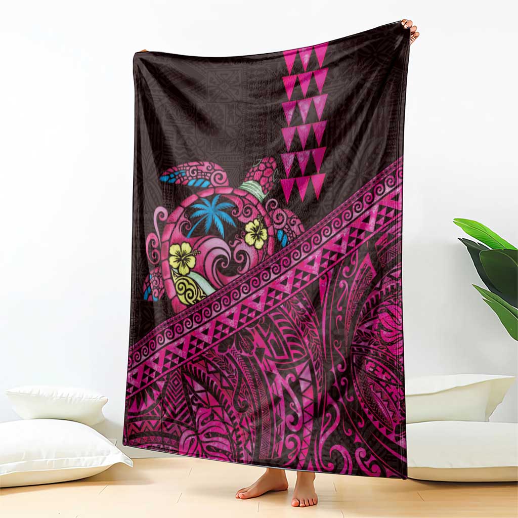 Hawaiian Abstract Sea Turtle Blanket Polynesian Tapa Art and Kakau Tattoo Pink WaterColor LT03 - Polynesian Pride