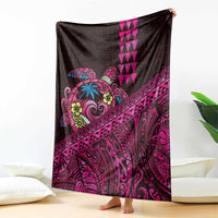Hawaiian Abstract Sea Turtle Blanket Polynesian Tapa Art and Kakau Tattoo Pink WaterColor LT03 - Polynesian Pride