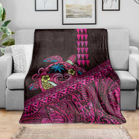 Hawaiian Abstract Sea Turtle Blanket Polynesian Tapa Art and Kakau Tattoo Pink WaterColor LT03 - Polynesian Pride