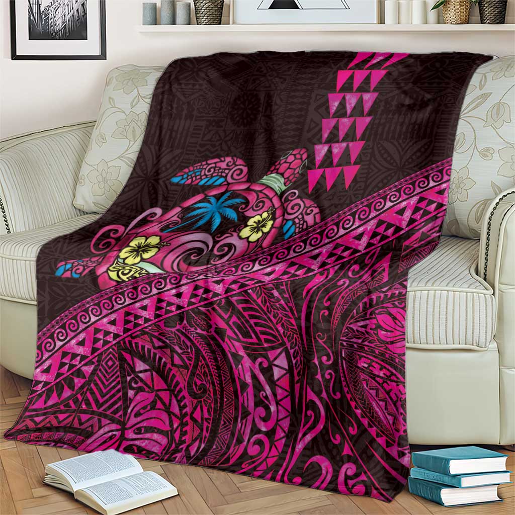 Hawaiian Abstract Sea Turtle Blanket Polynesian Tapa Art and Kakau Tattoo Pink WaterColor LT03 - Polynesian Pride